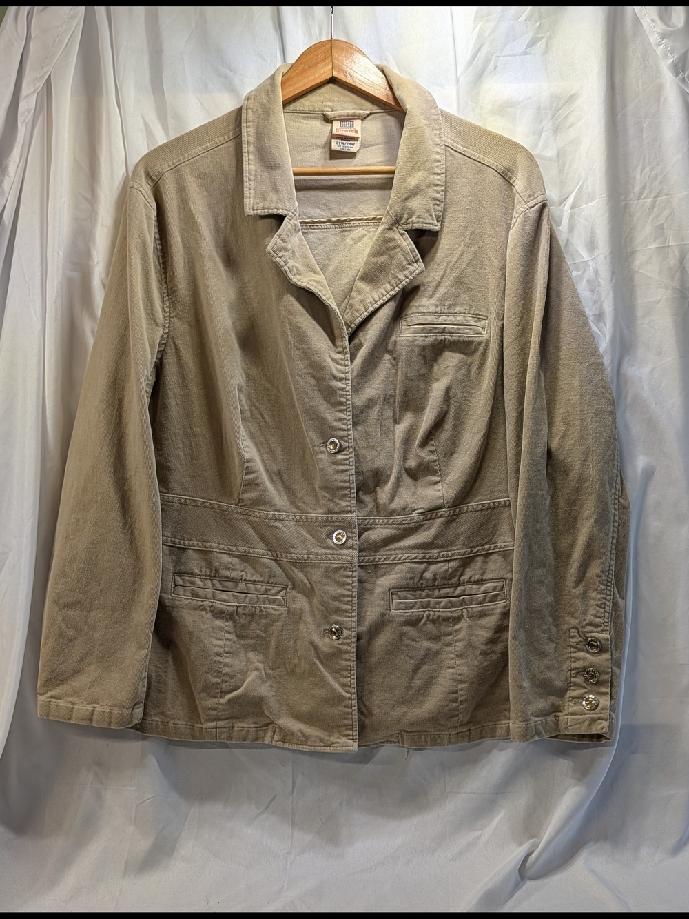 Faded Glory VGT Classic Women Corduroy Multi Pocket Beige Utility Jacket 22/24W